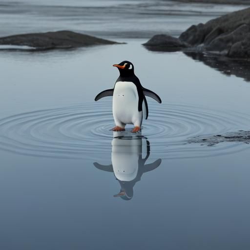 Penguin reflection in water