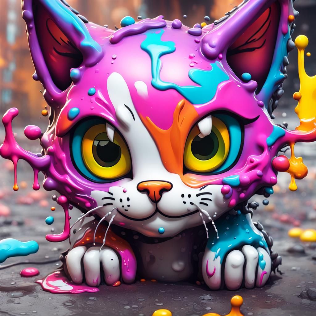 cute cat graffiti art, splash art, street art, spray paint, ...