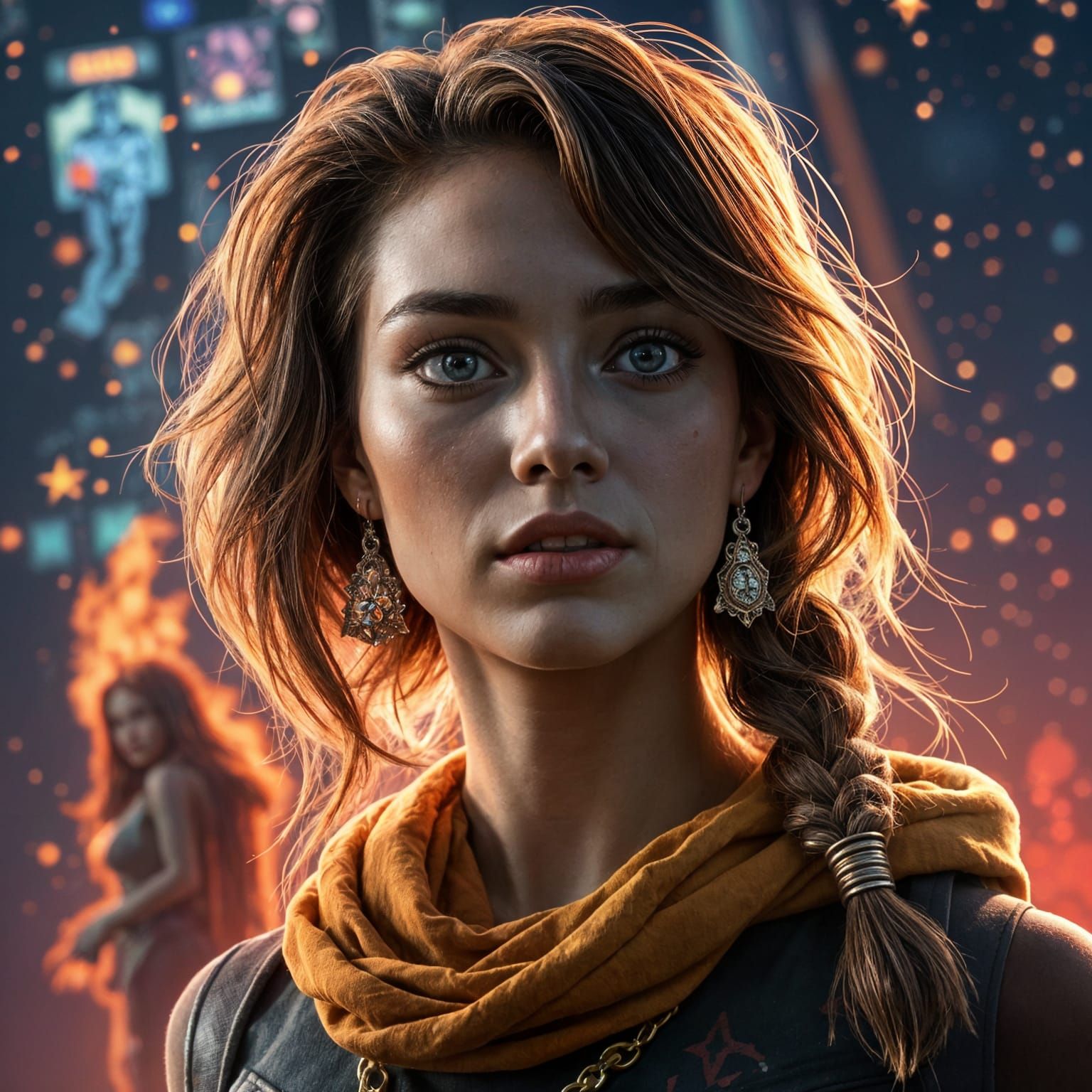 Woman Transfixed by Celestial Wonders in Vibrant Futuristic ...