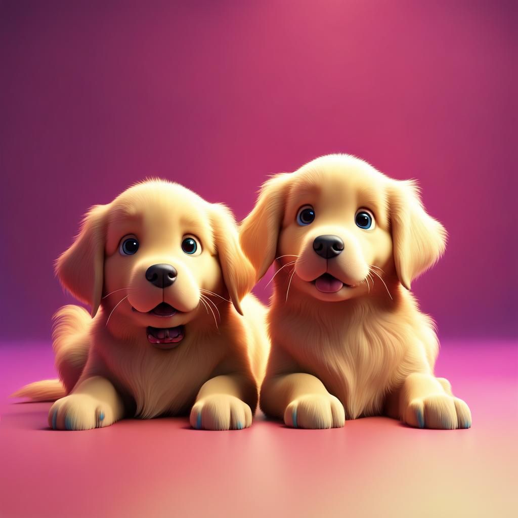 Golden Retriever Puppies in 3D Animated Style