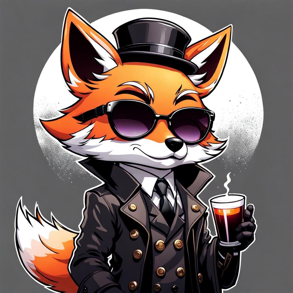 chibi furry fox wearing black trench coat and sunglasses: vibrant ...