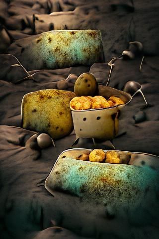 Potatoes in a bed of cheese Cinema 4D matte background post-...