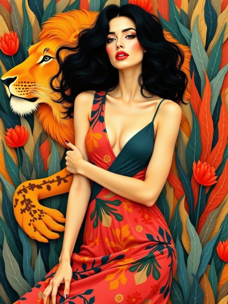 <lora:PaperCutBeauties:0.5>Full body shot of a beautiful woman with dark hair, Matisse's decoupage works, clean-edged shapes, Beautiful, Fas...