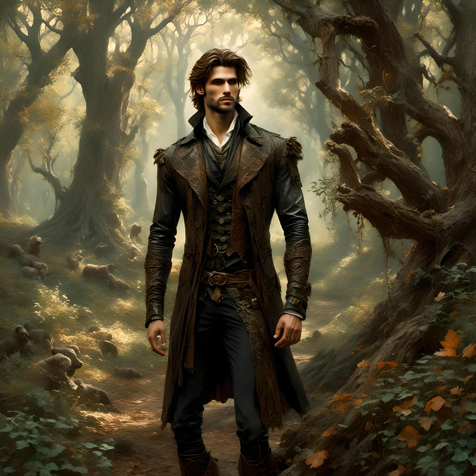 Romantic Fantasy Man in Enchanted Forest