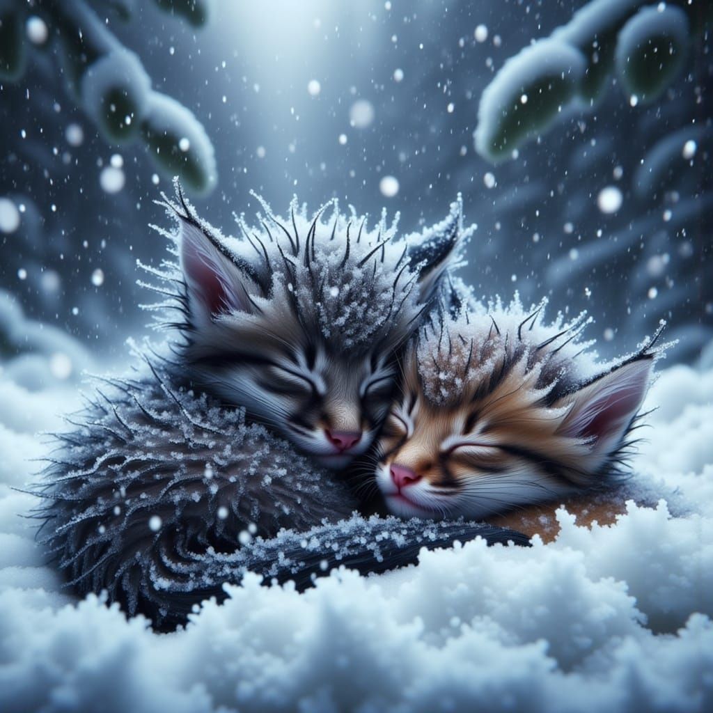 <lora:EffectsxUltraReal:1.0>  Cute hyper realistic very detailed. image of two cute baby kittens. sleeping and snuggling together in the wet...
