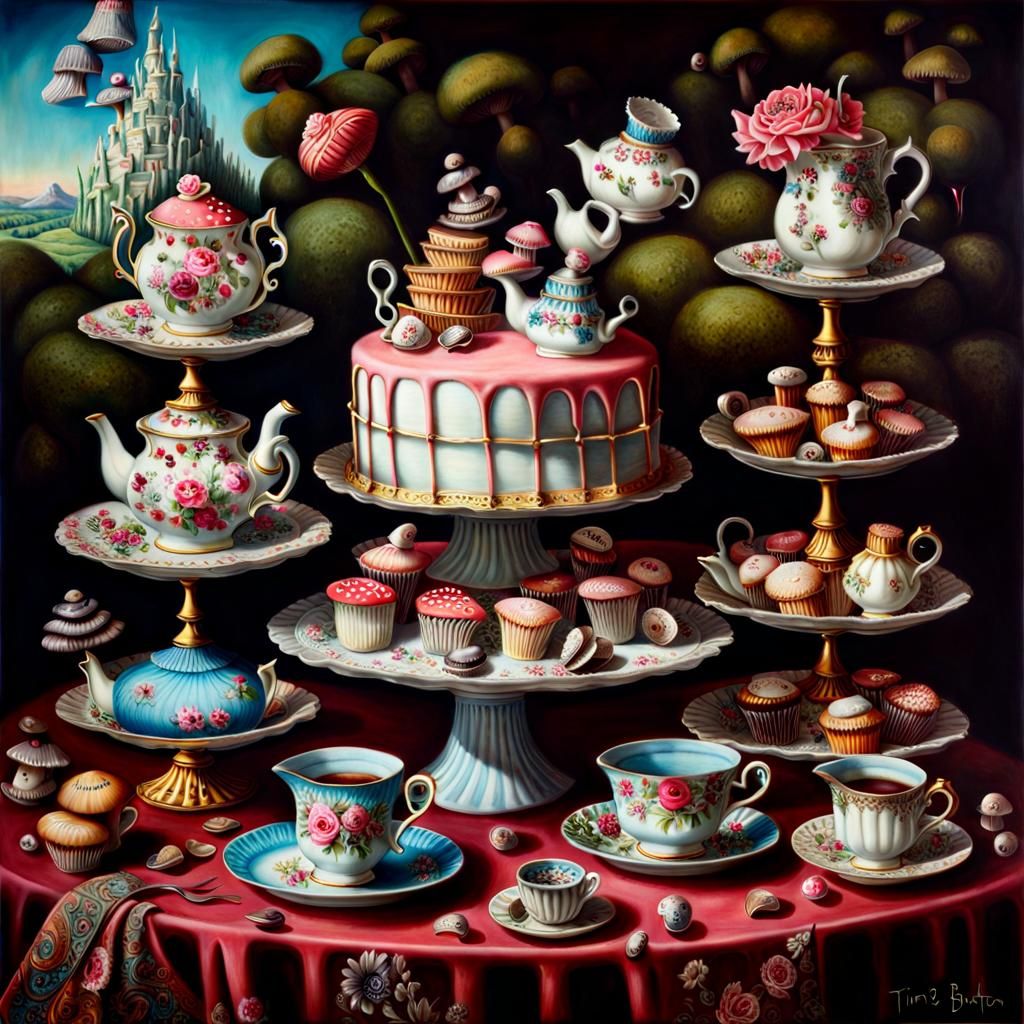 Tea Party Cake Sculpture - AI Generated Artwork - NightCafe Creator