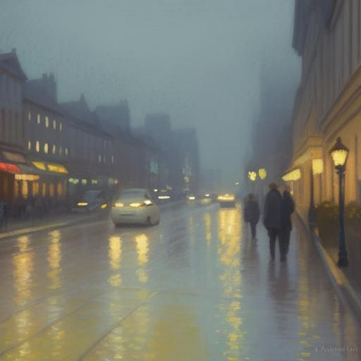 Impressionist Cityscape at Dusk in Soft Focus