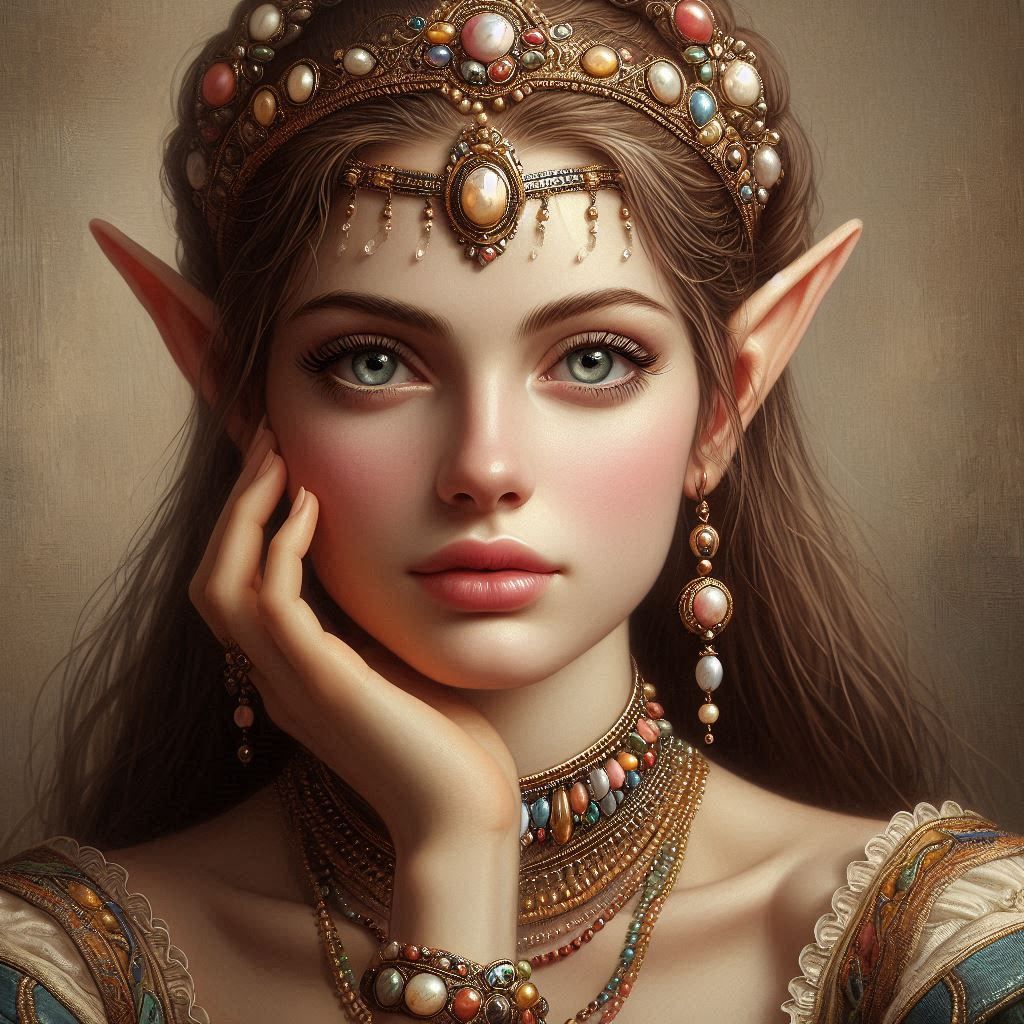 Elven portrait, beads necklace and diadem