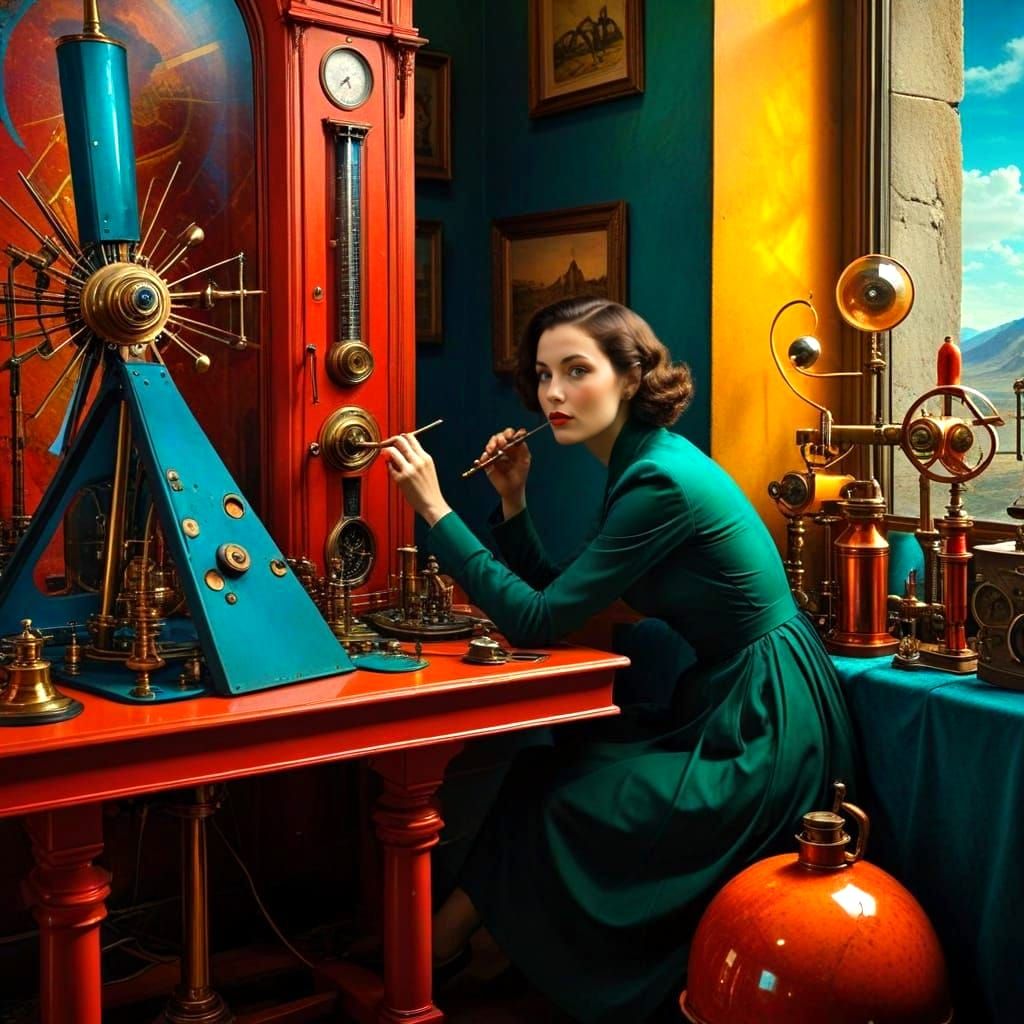 Surrealistic Lady in Full Bloom of Scientific Curiosity