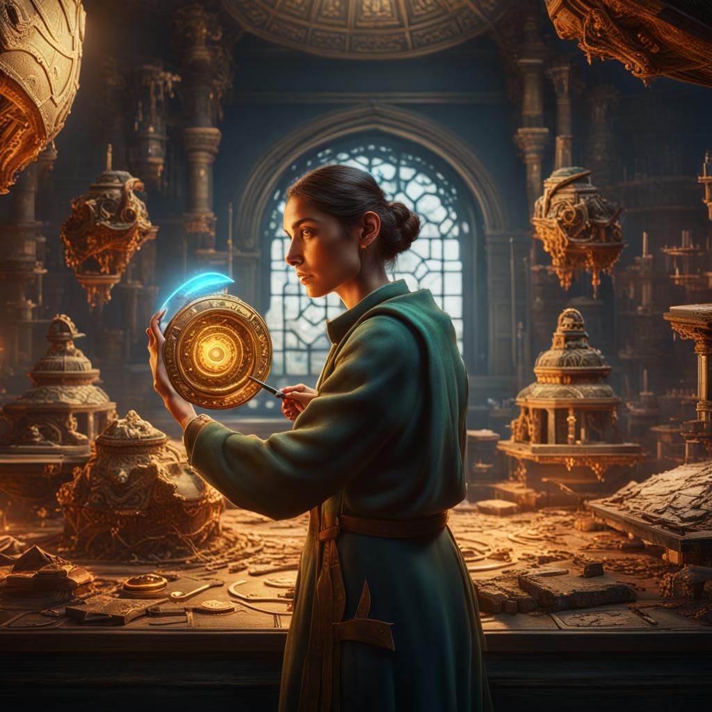 beautiful young female scientist is opening an ancient treas...