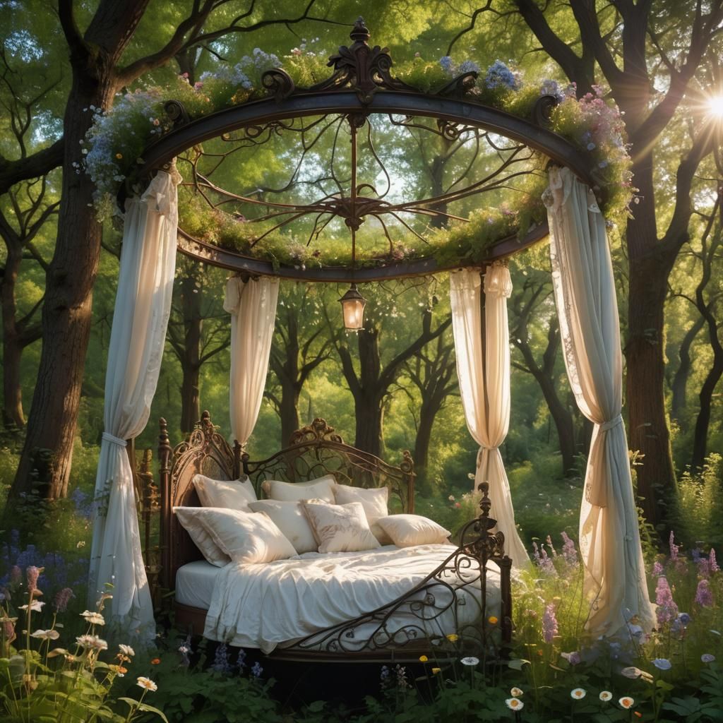 Fairycore bed in the nature - AI Generated Artwork - NightCafe Creator