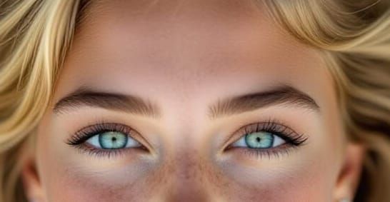 Freckled Blonde Girl Sunbathing with Turquoise Eyes