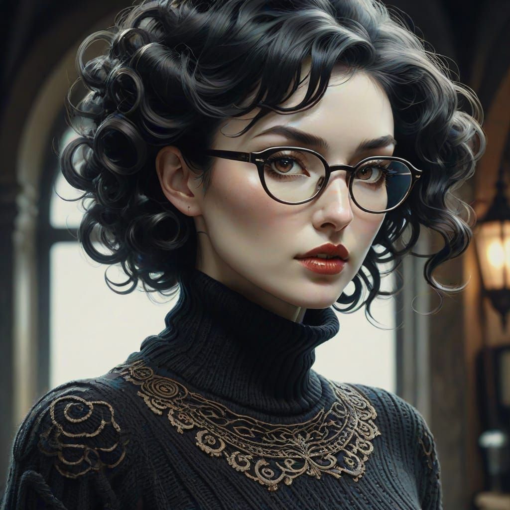 Elegant Sheep Woman in Bioluminescent Pin-up