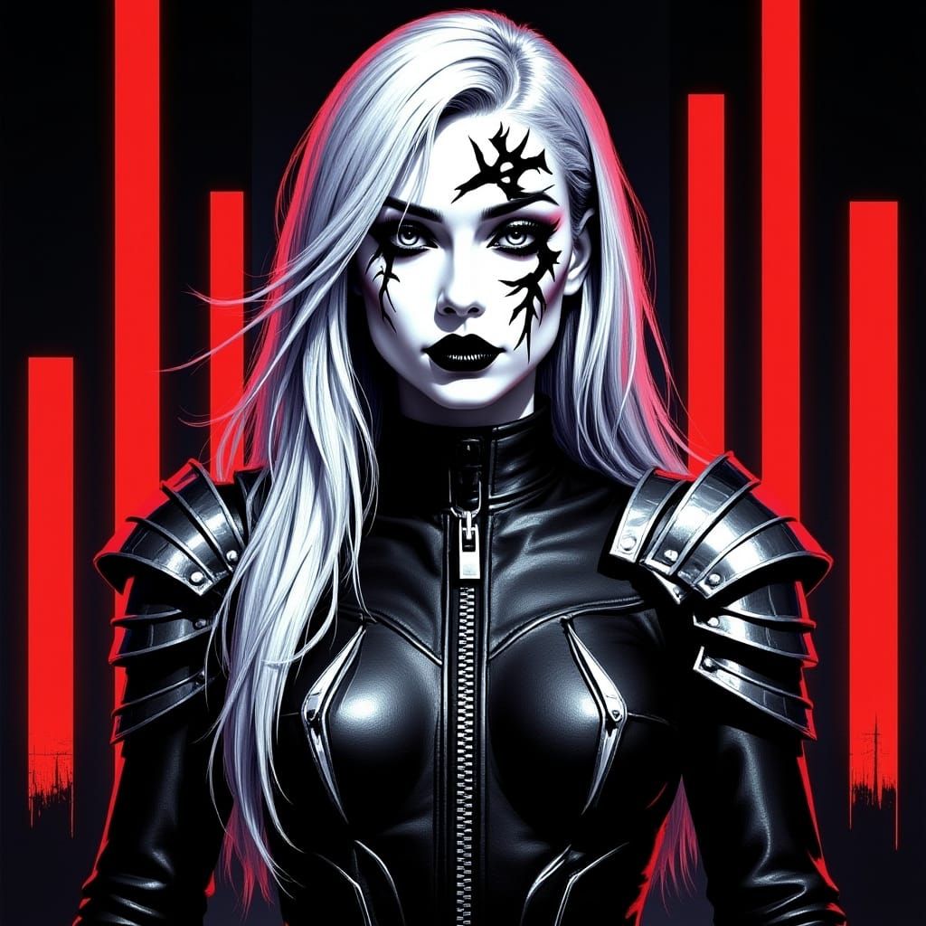 High Contrast Portrait of Woman with Tribal Tattoos