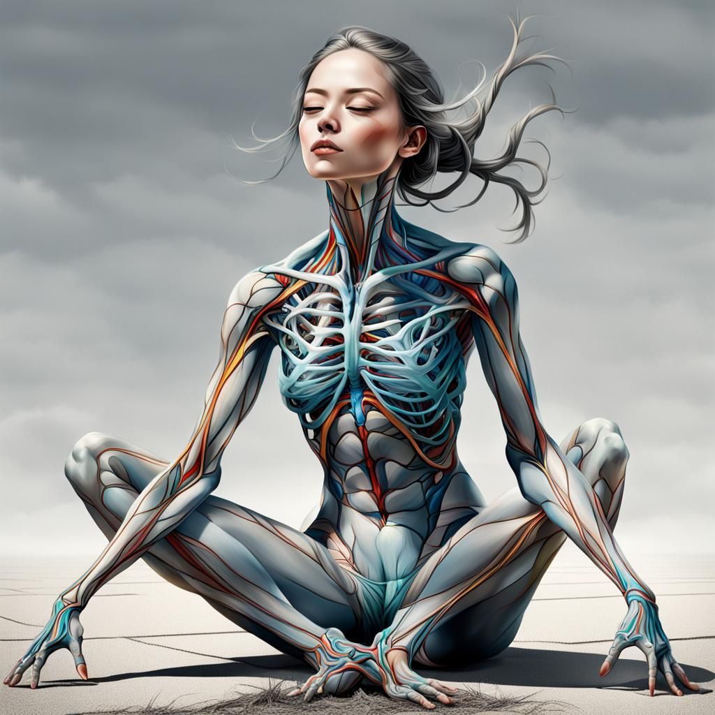 Artwork of a beautiful anatomically accurate woman sitting o...