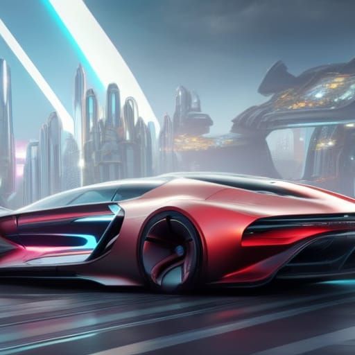 Futuristic car in futuristic city