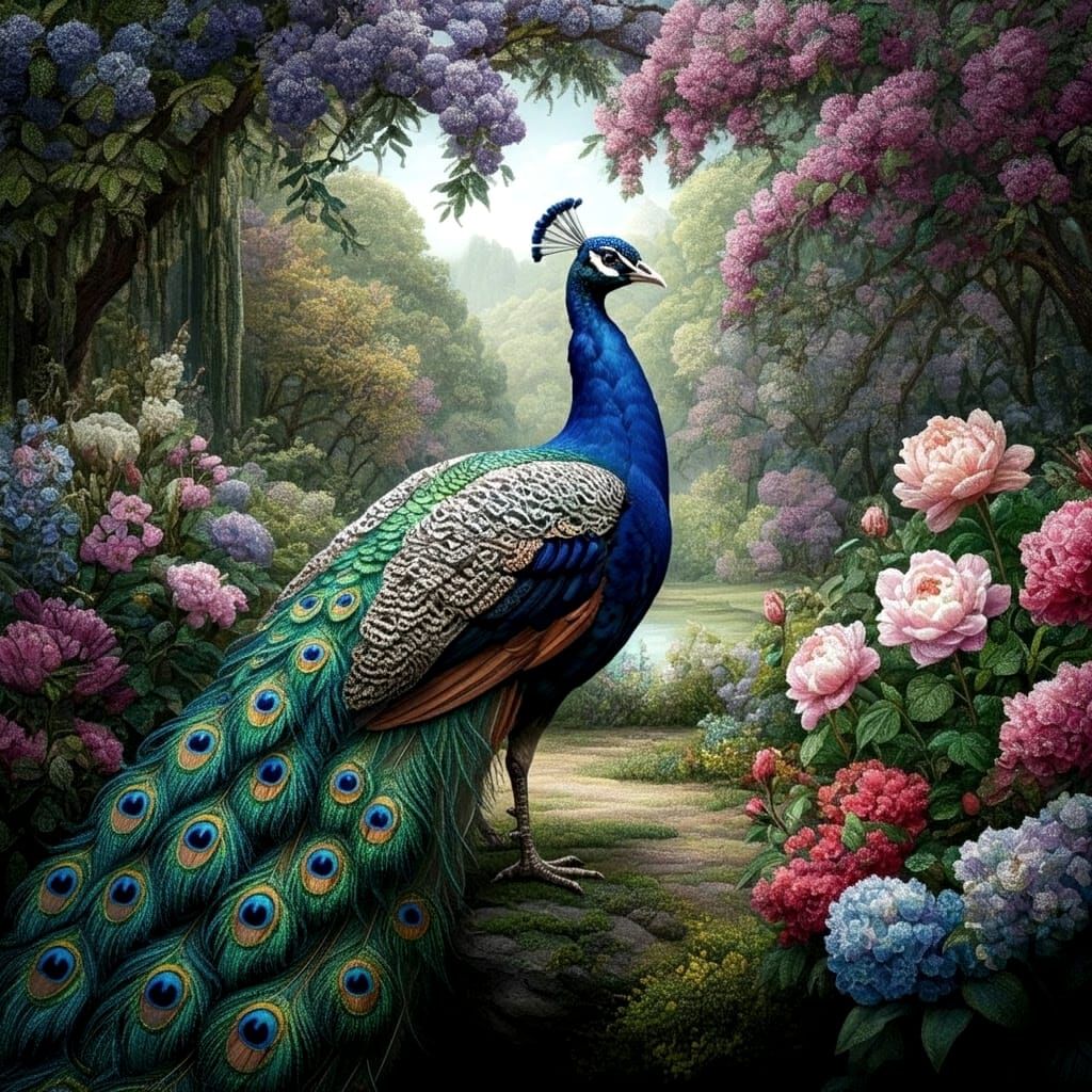 Peacock and flowers  by @Tymelle