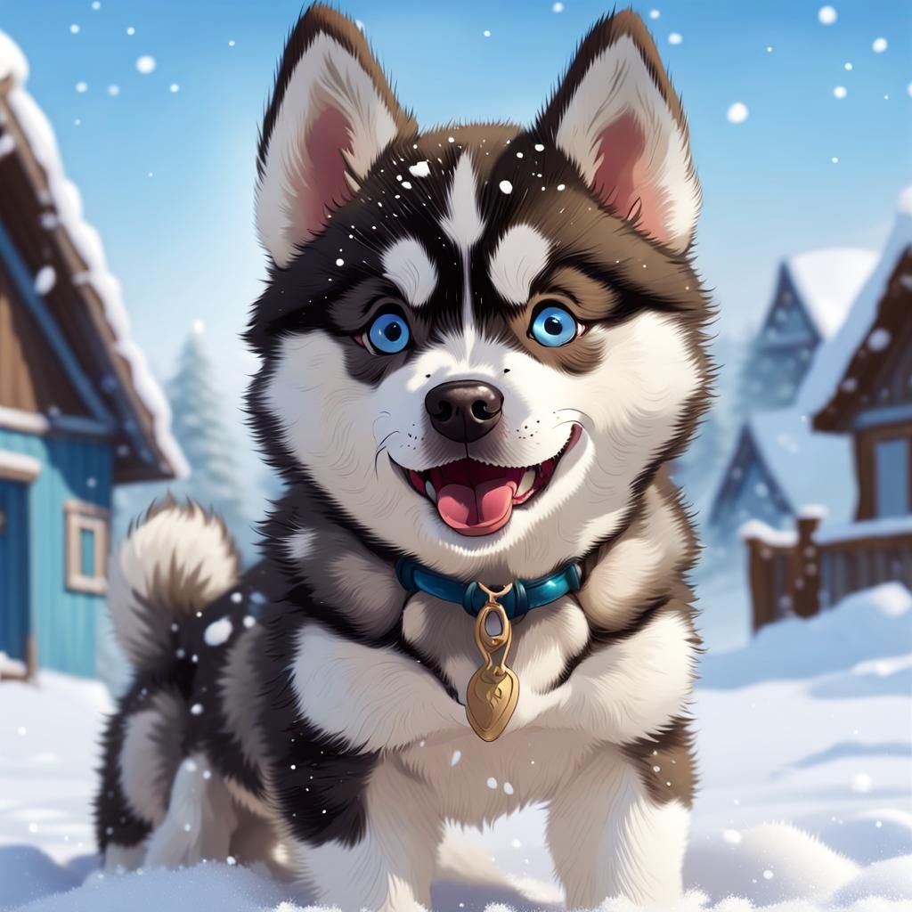 Siberian Husky Puppy In the Snow - AI Generated Artwork - NightCafe Creator