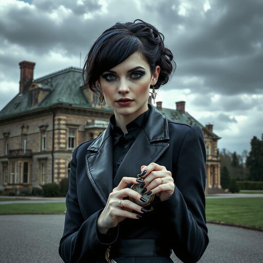 Gothic Woman with Pocket Watch in Victorian Style