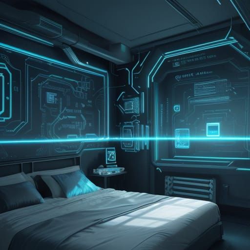 Human Charging Via Cable in Futuristic Bedroom