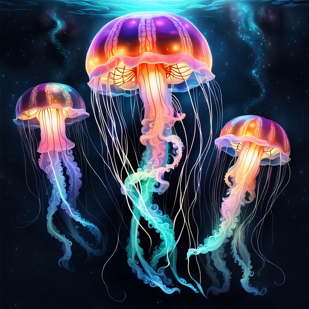 rendered surreal dreamcore jellyfish glowing