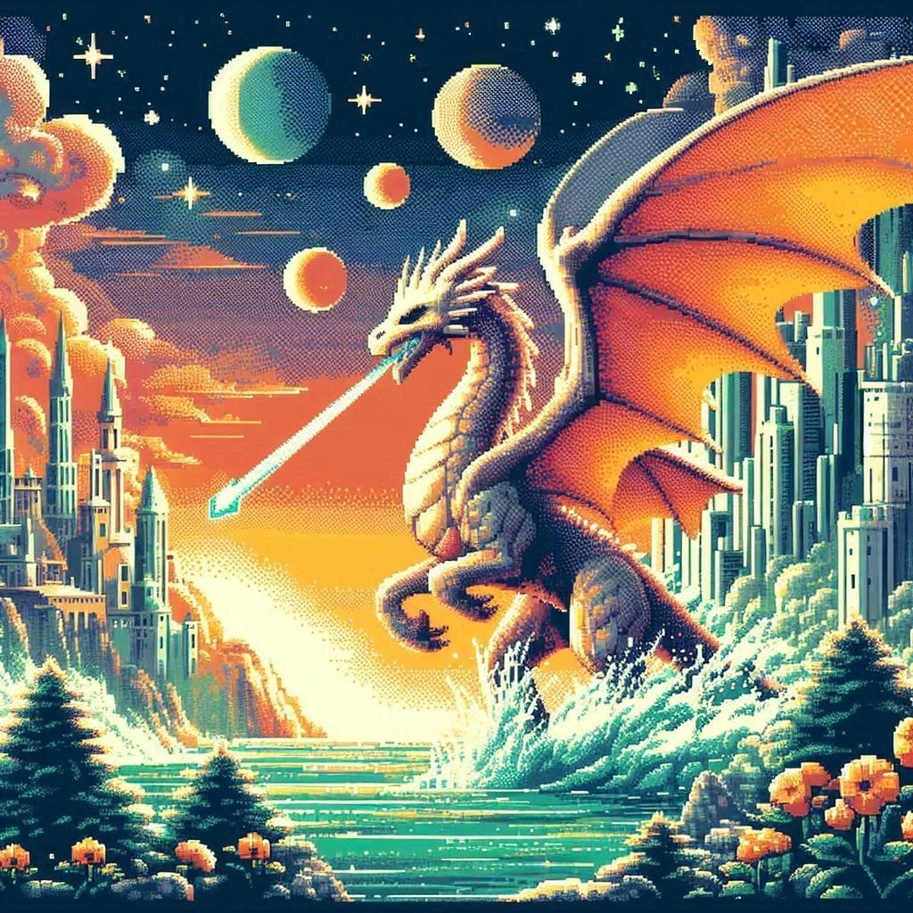 Retro pixelated watercolour fantasy beautiful art