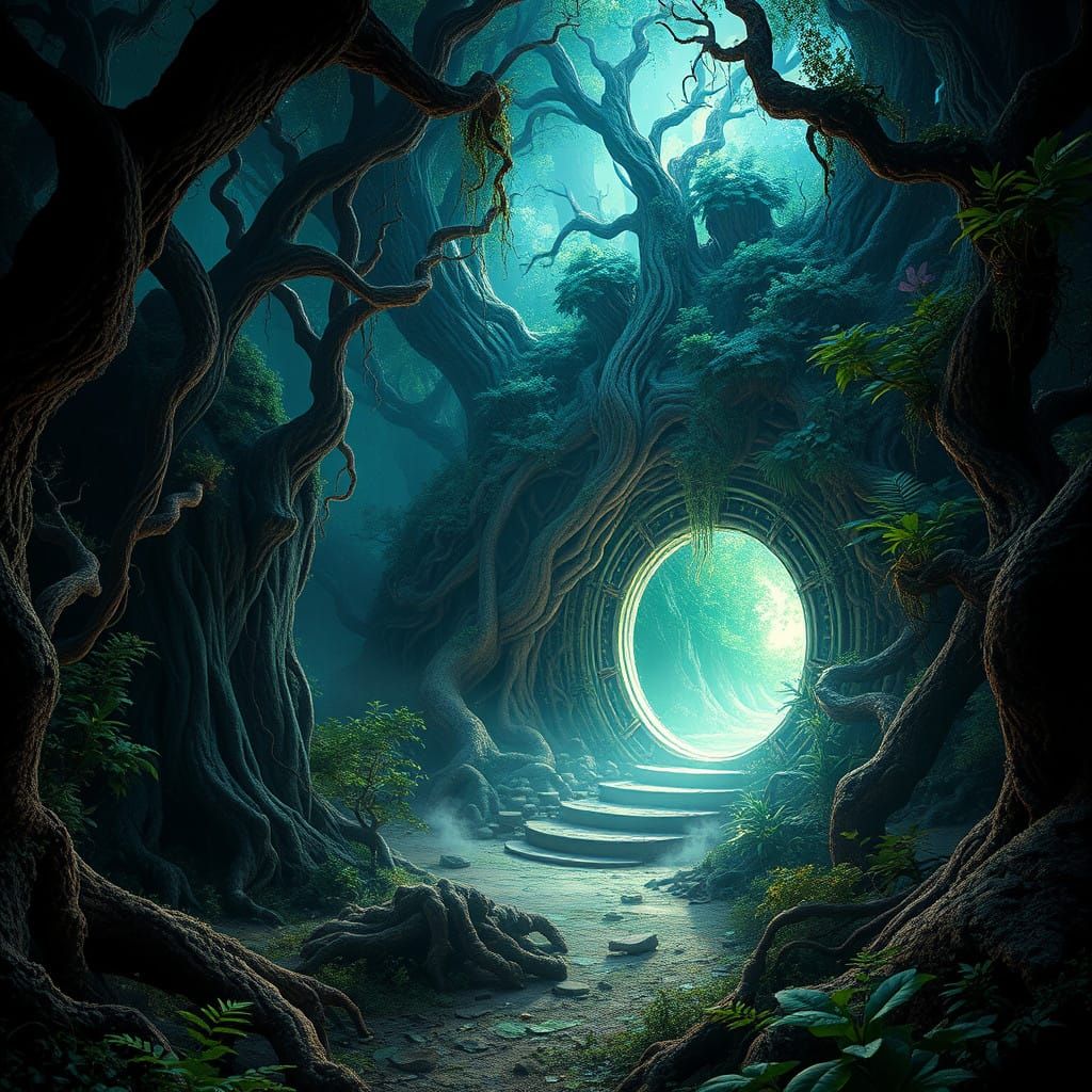 Mystical Portal in Ancient Emerald Forest