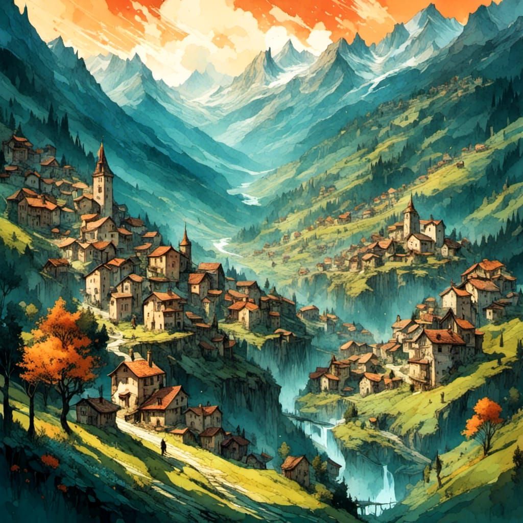 Mountain town - AI Generated Artwork - NightCafe Creator