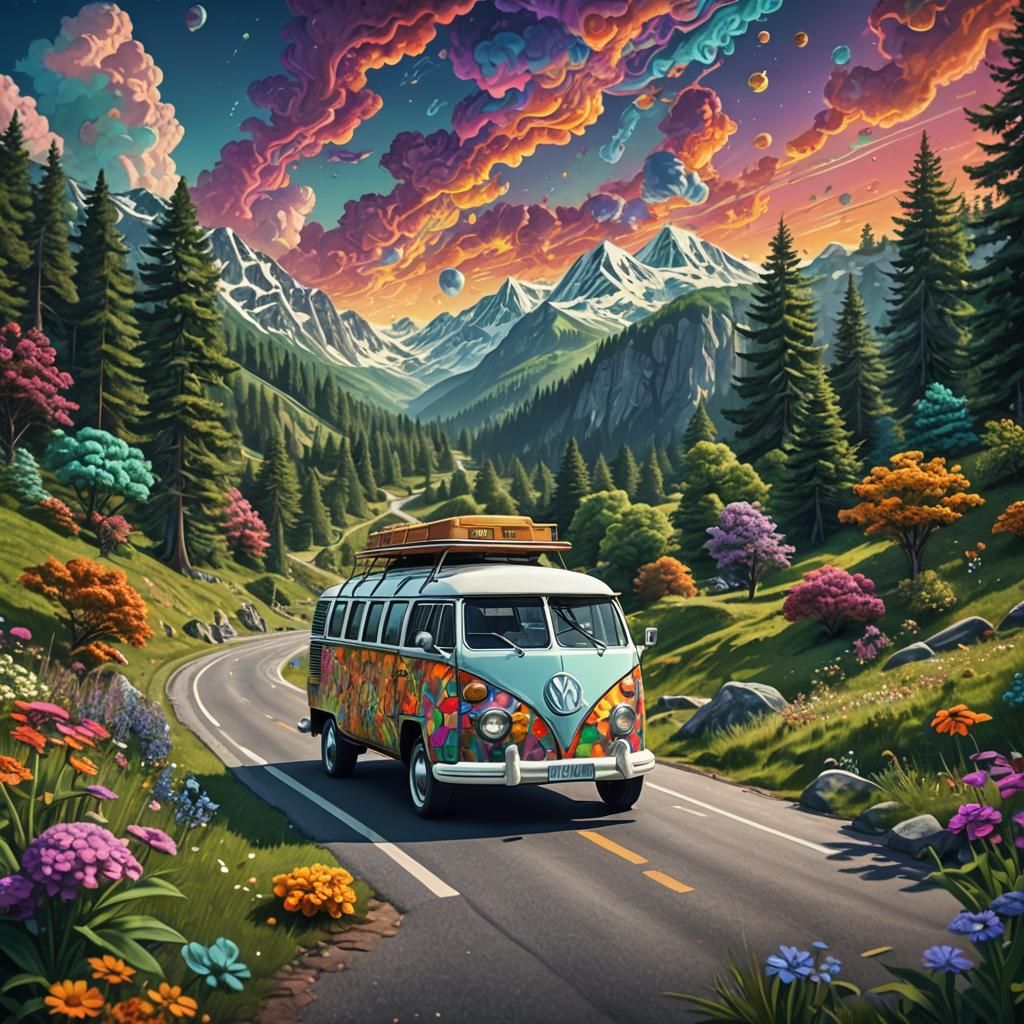 Trippy road trip The trippy VW bus on the way to Woodstock ...