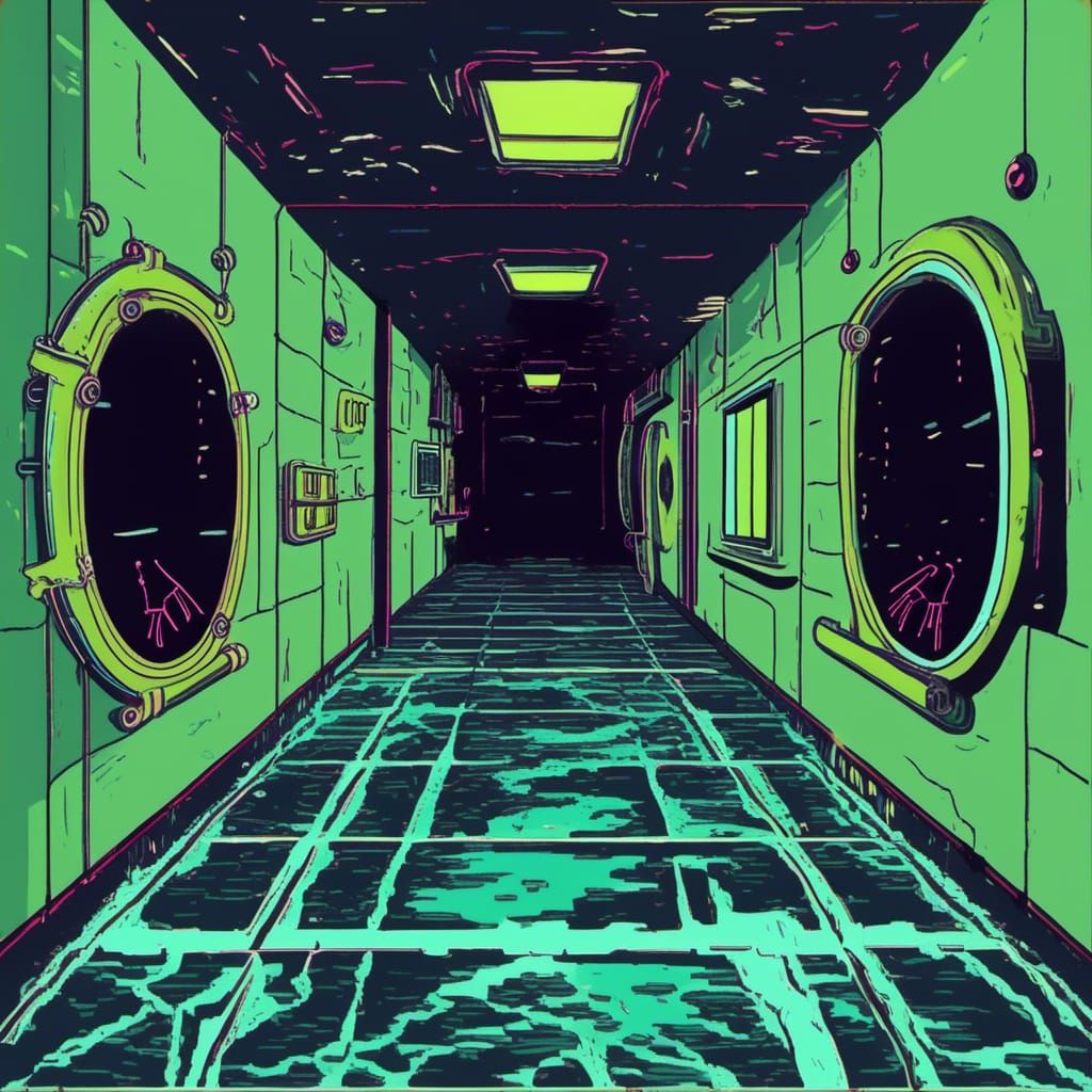 <lora:Submechanophobia:0.7>
A scene from an 80s horror movie Ship of Theseus Paradox. Submechanophobia aesthetic in retro videogame style. L...