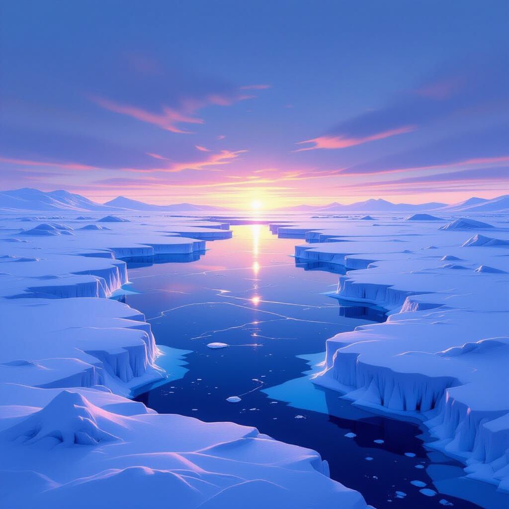 Ethereal Twilight Ice Landscape in Hyperrealistic Style