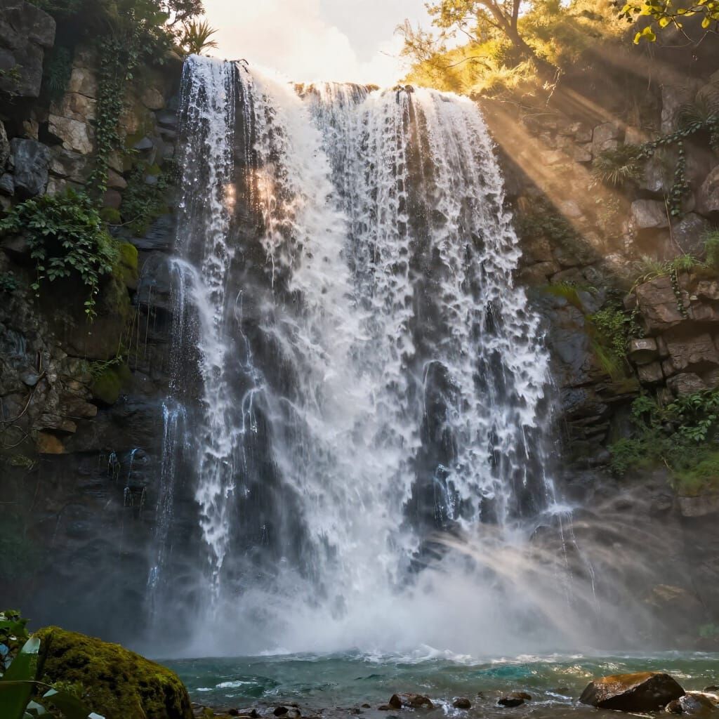 Majestic Waterfall 3D Render at Golden Hour