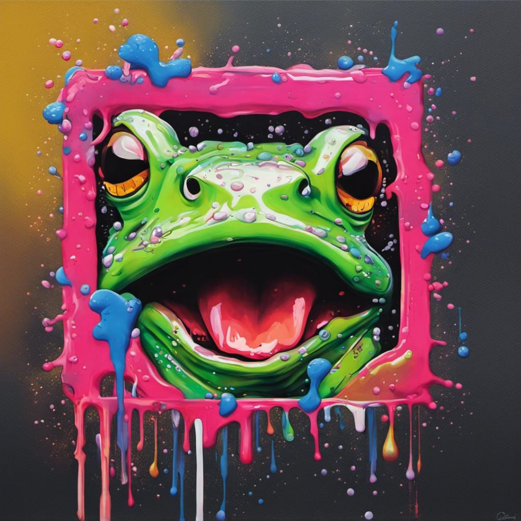 Luminescent Frog Lips licking a cactus tree graffiti art, sp...
