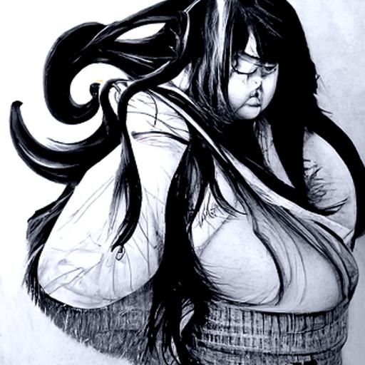 manga character, female, long hair, chubby