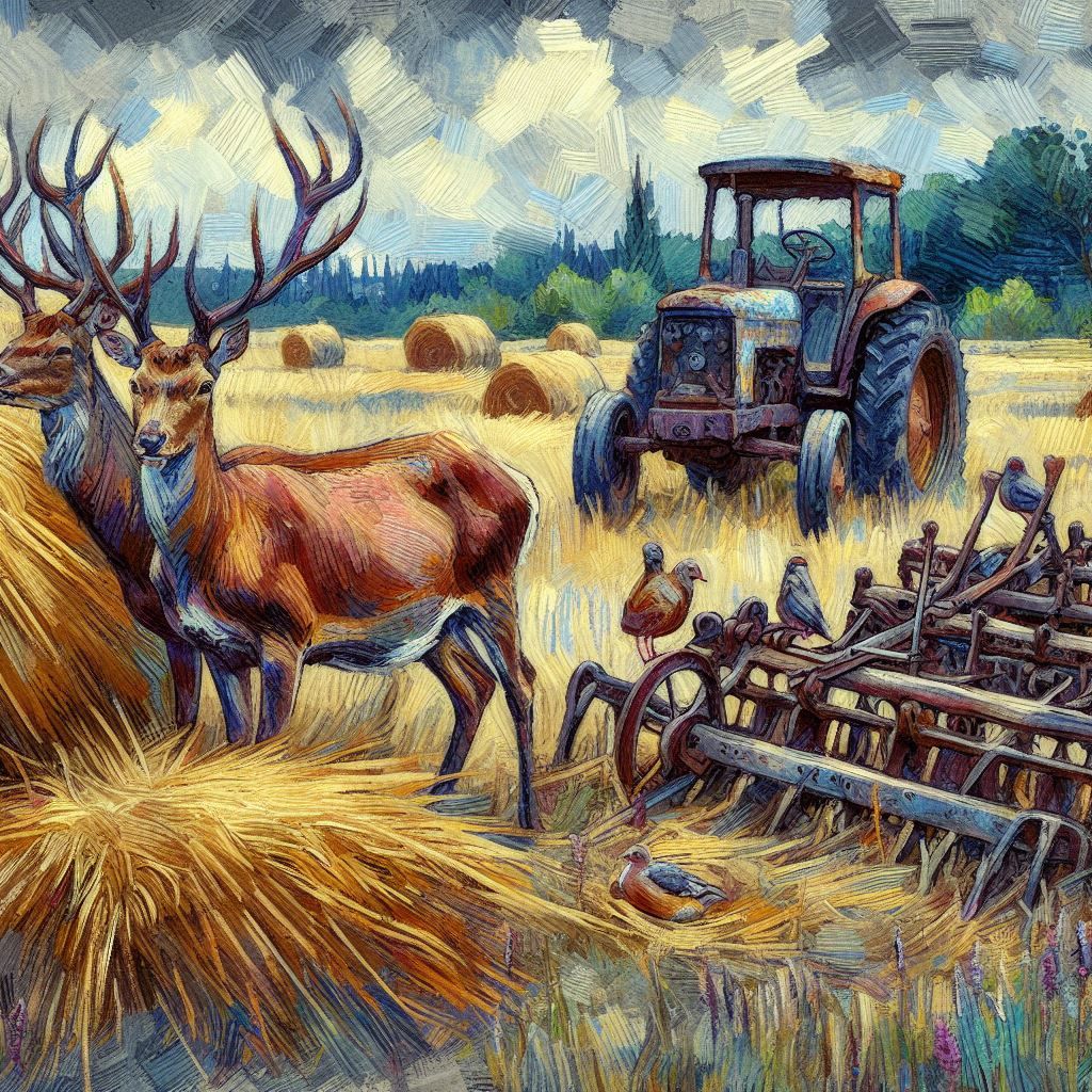 deer in the hay field.