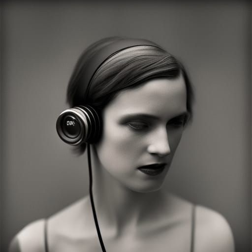 1920's photograph of a woman wearing headphones
