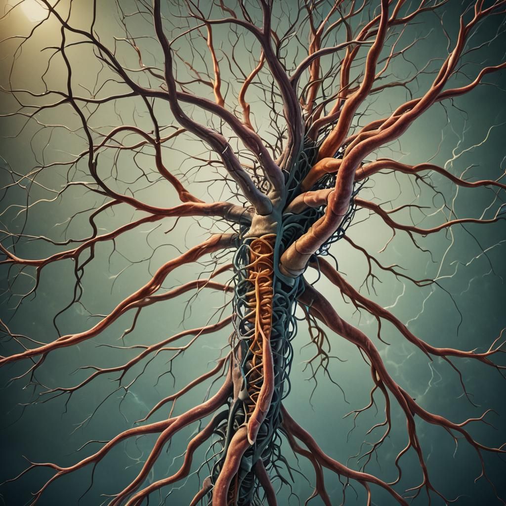 Scientific textbook illustration of the human nervous system Cinematic