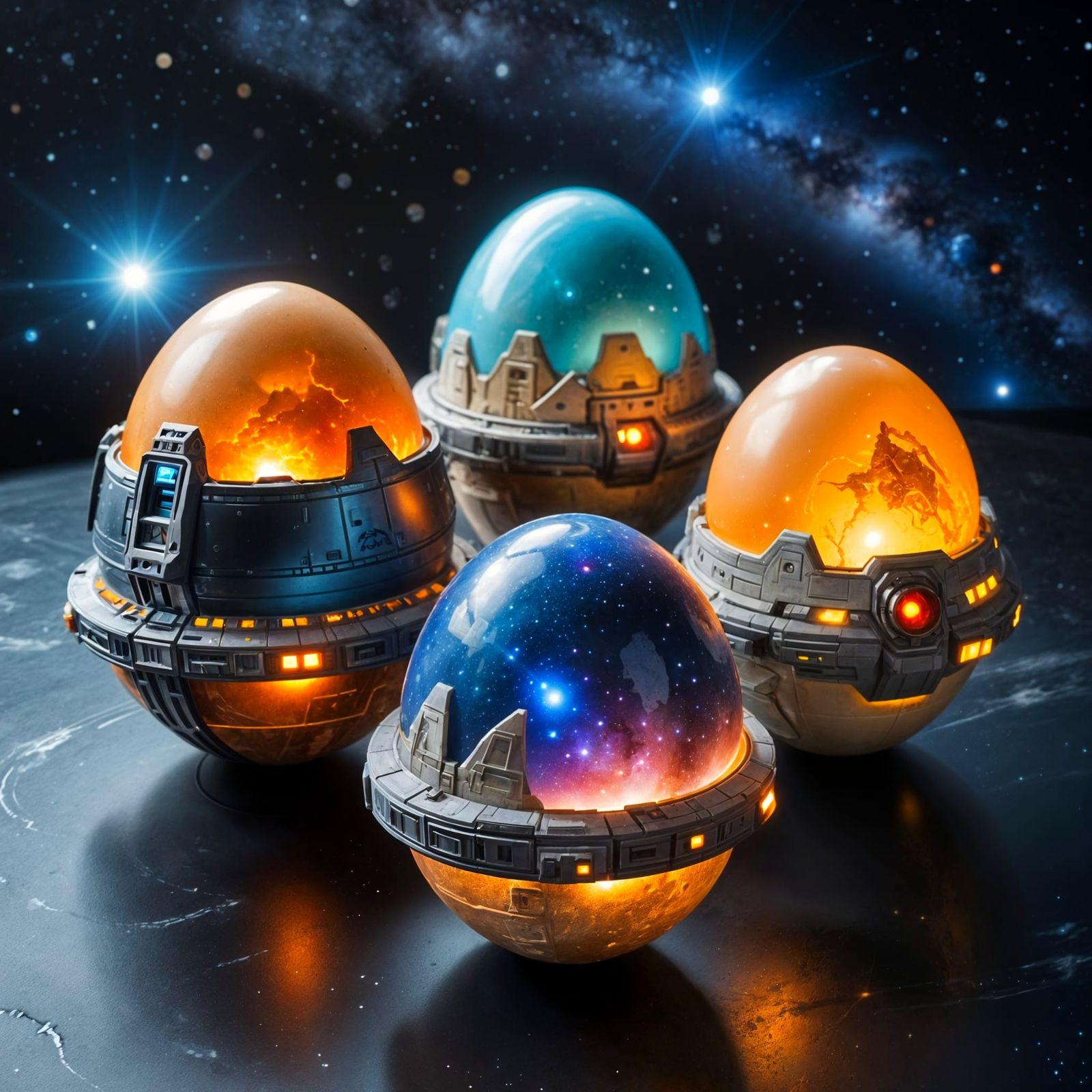 Egg spaceships traveling through the galaxy  by @Dantonio