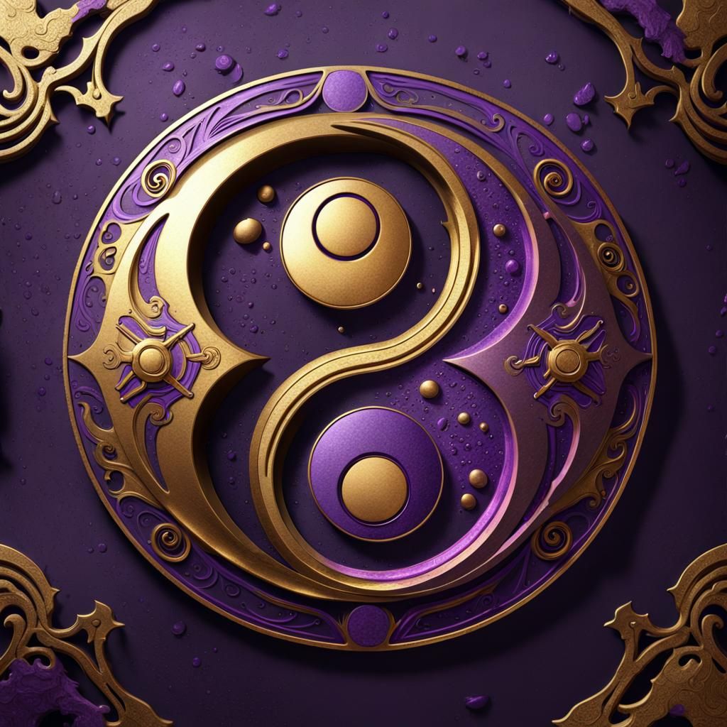 Yin Yang Logo In Purple and Gold Metal