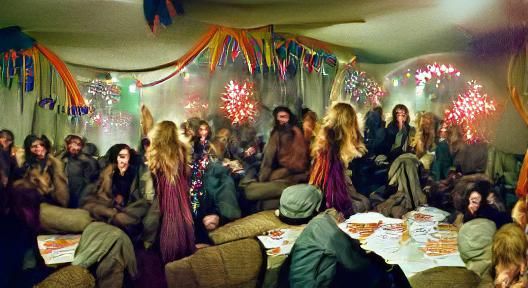 Candid photograph of the new year's Eve party at the hippie ...