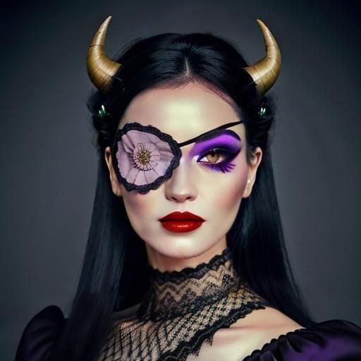 Portrait of one of the daughter of the devil wearing an eyepatch with soft edges