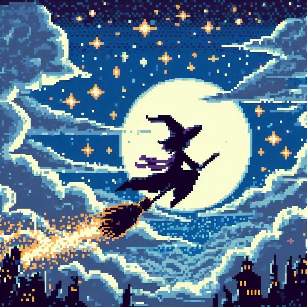 pixel art witch broom
