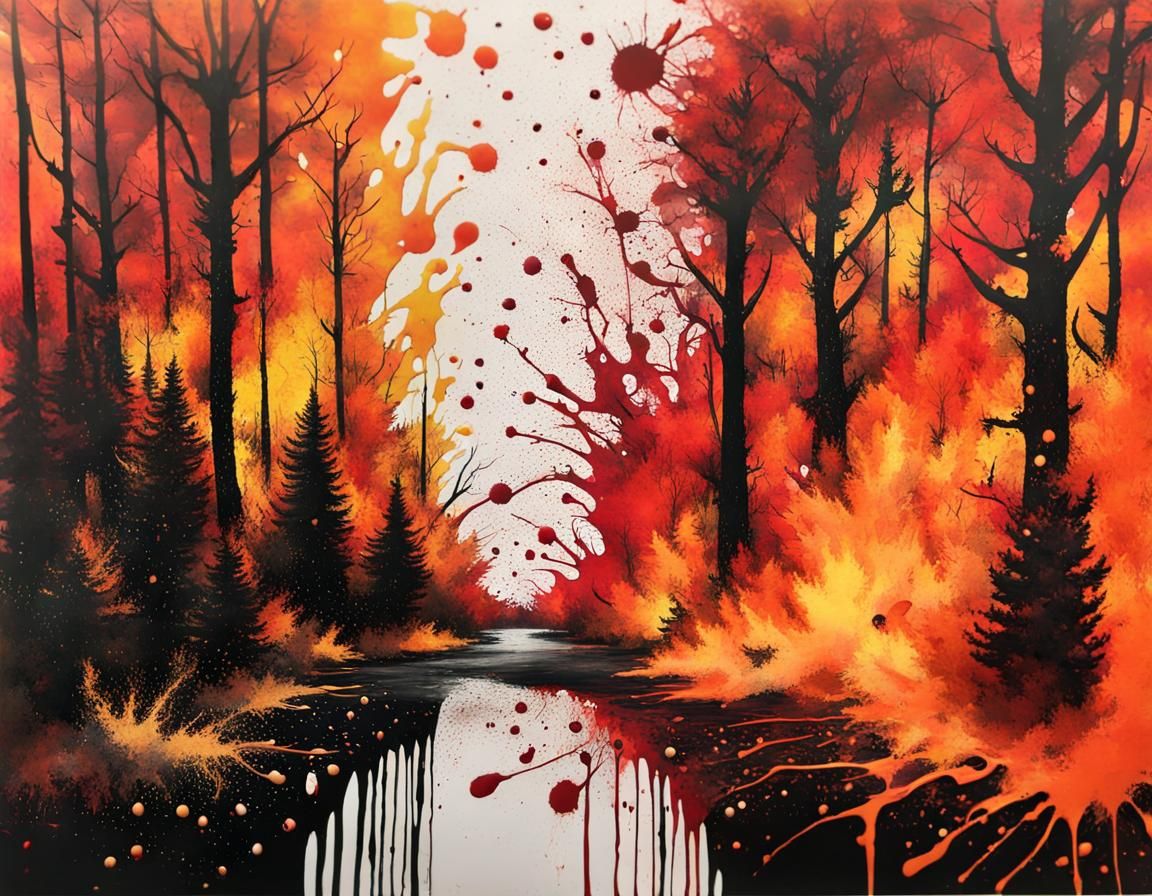 Forest fire ink splatter art  by @Artdoddler 