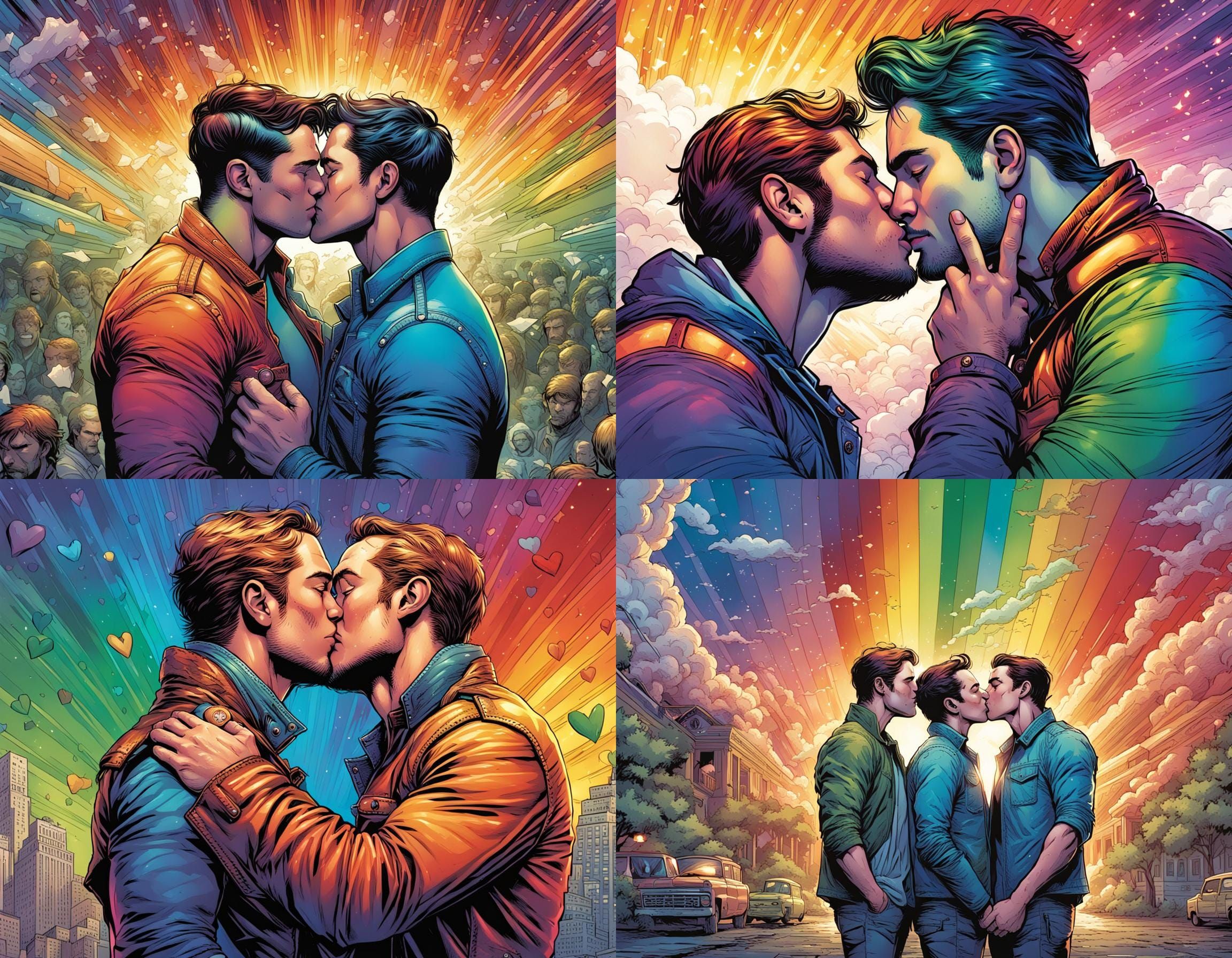 rainbow gay men kissing - AI Generated Artwork - NightCafe Creator