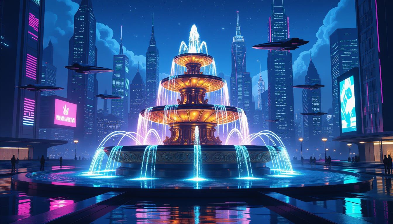 Futuristic Fountain of Light  by @A handsome lad