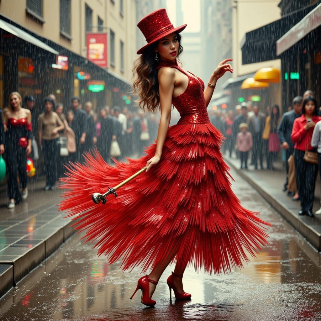 Steampunk Tap Dancer in Red Sequin Dress