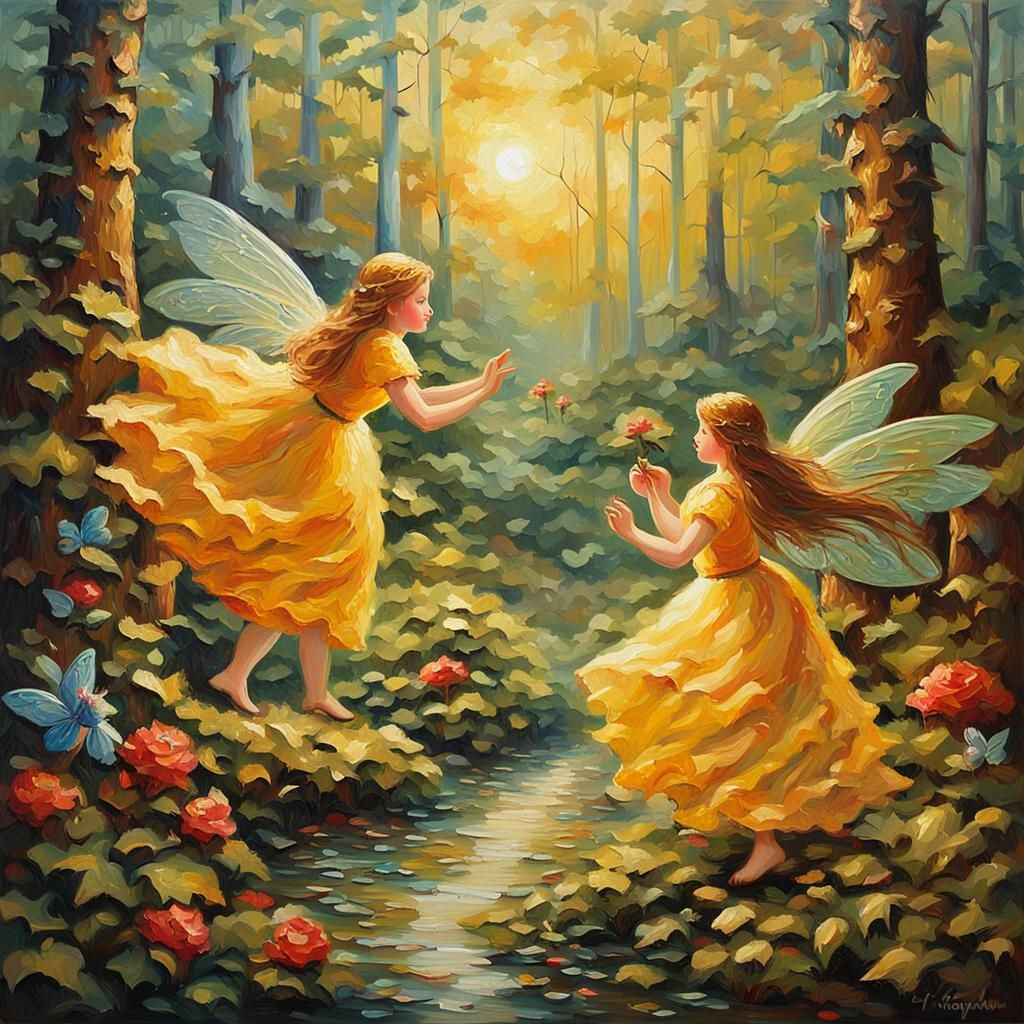 Fairies and Beasts in Golden Light: Impasto Oil Painting