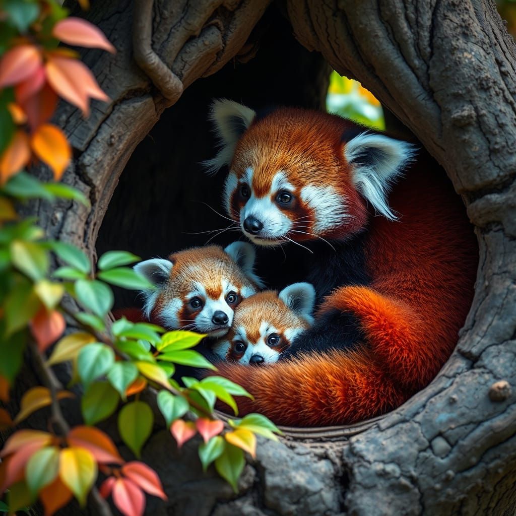 A Red Panda sheltering her cubs  by @WarrioroftheAges