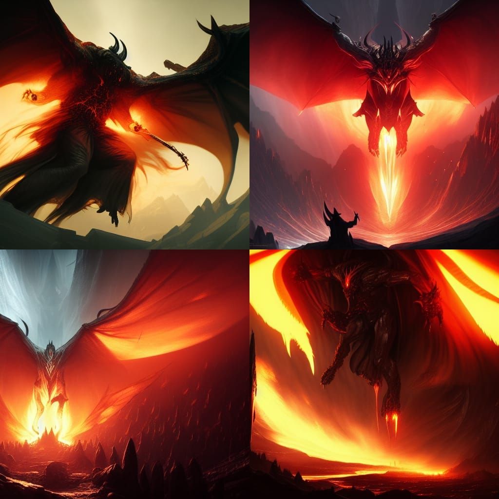 Balrog and Sauron vs Feanor - AI Generated Artwork - NightCafe Creator