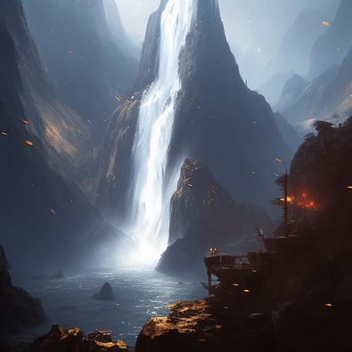 Waterfall and mountains